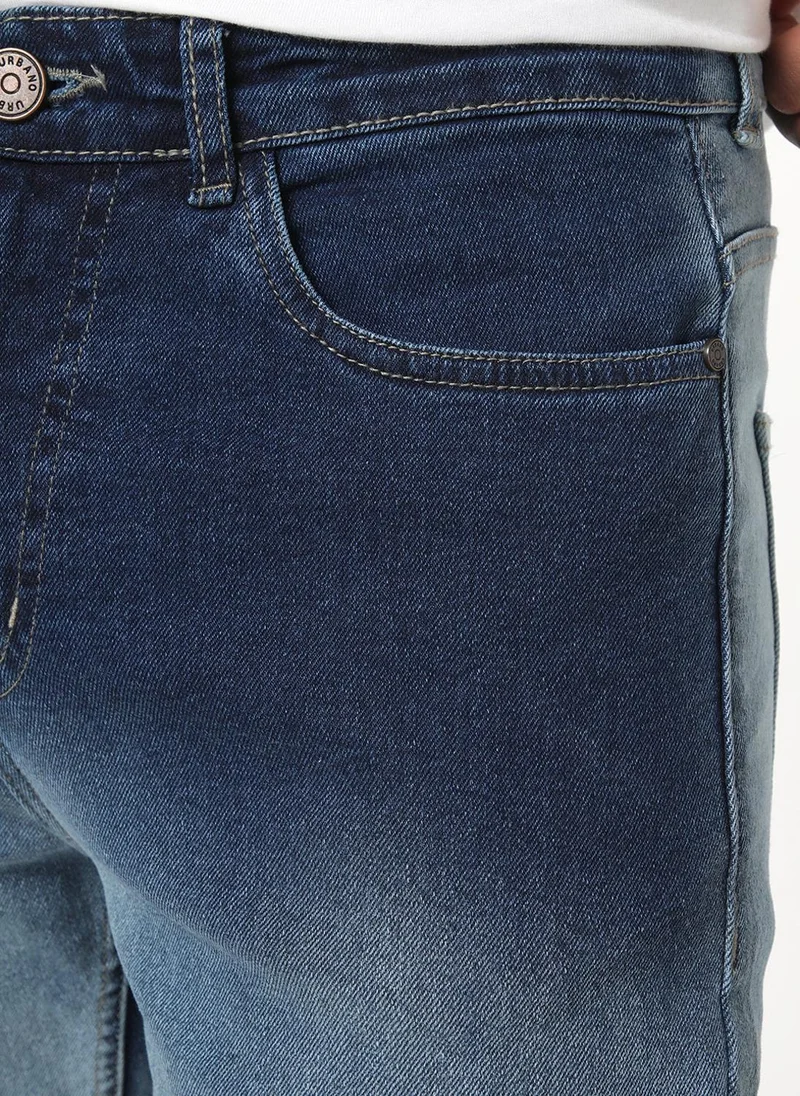 Urbano Fashion  Urbano Fashion Men's Blue Straight Fit Heavy Washed Faded Denim Jeans Stretchable for Men | Best Price UAE